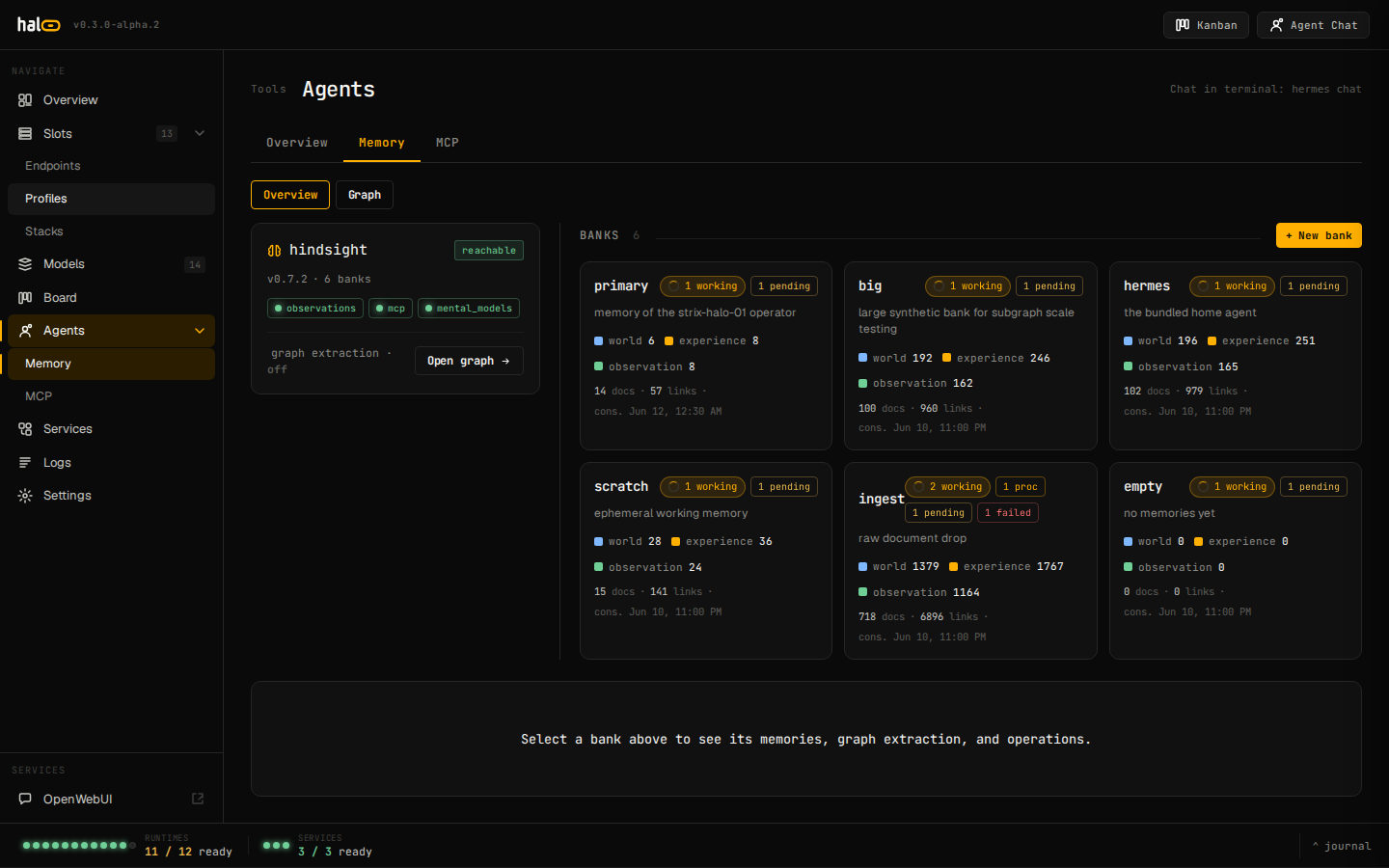 Memory view showing live graph extraction status and counters